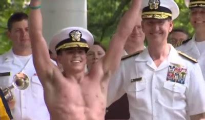 Us Naval Academy Male Plebes Shirtless And Slippery Conquer Herndon Monument Climb
