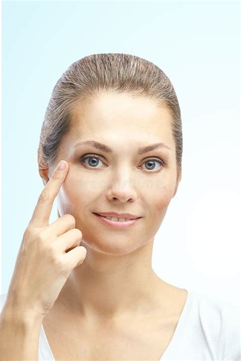 Woman Point At Dermatology Skin Problem Cosmetology Beauty Girl Portrait Stock Image Image Of