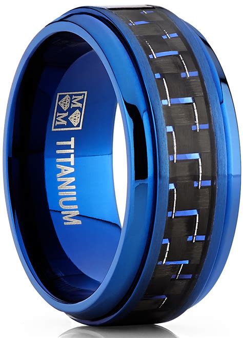 Ringwright Co Mens Blue Titanium Wedding Bands Ring With Black And
