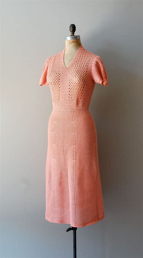 Crochet Dress 1930s Dress 30s Knit Dress Coral Gables Etsy Vestidos De Crochê Moda