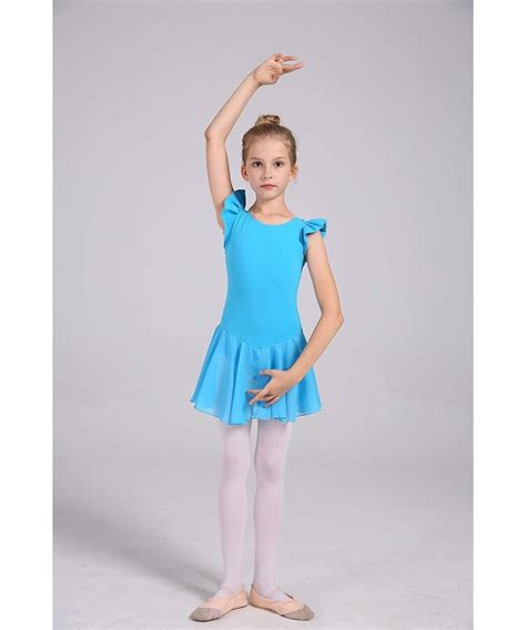 Girls Dance Ballet Leotard Flying Short Sleeve Flowy Tutu Skirt