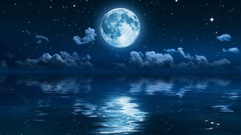 Full Moon Stars Sea Sky Night Night Sky Moon 1080p Wallpaper