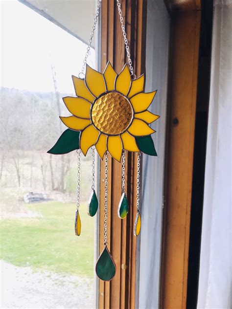 Sunflower Stained Glass Wind Chime Sun Catcher Windchime Suncatcher By