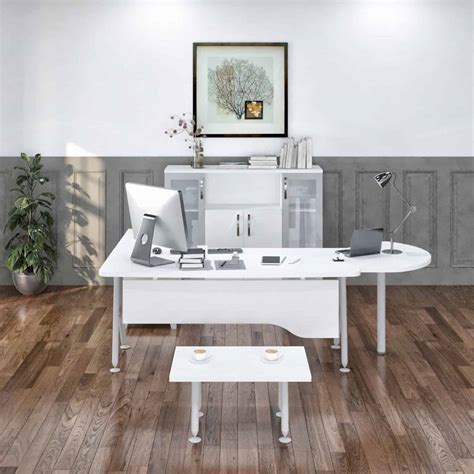 Clover 71″ Modern Home And Office Furniture Desk White And Metallic Gray