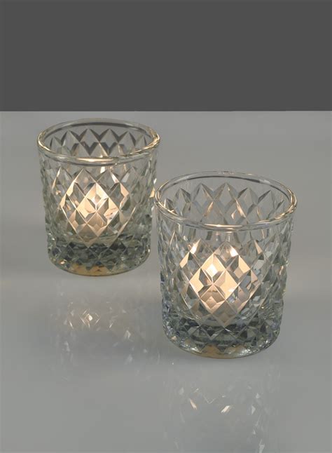 3in Diamond Glass Votive Set Of 2