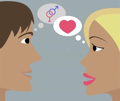 Woman Thinks About Love Man Thinks About Sex Conceptual Illustration