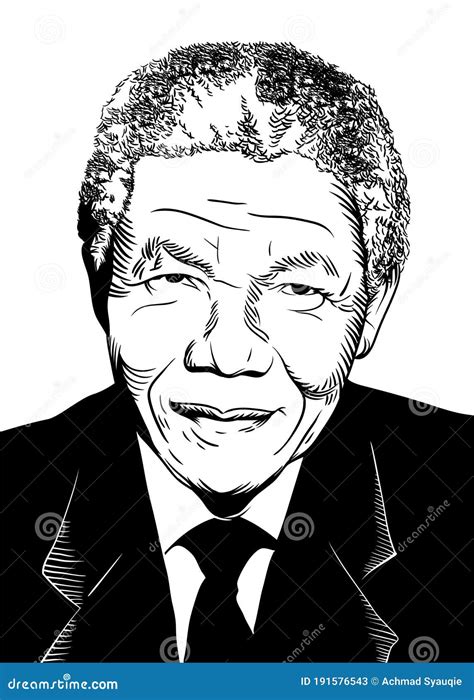Hand Drawn Vector Portrait Nelson Mandela Editorial Stock Photo