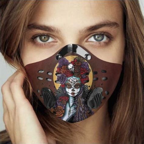 Floral Skull Lady Filter Activated Carbon Face Mask Dnstyles