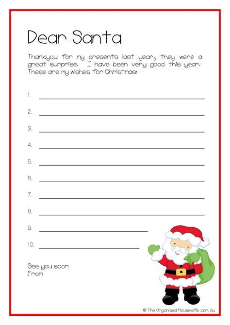 printable kids  list  santa letter templates