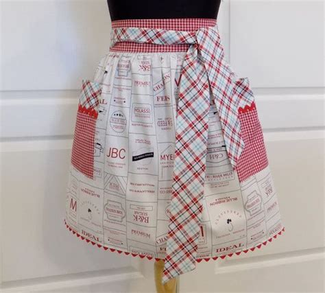 Womens Half Apron Cute Handmade Apron With Pockets By Greatgoods Vintage Food Labels Vintage
