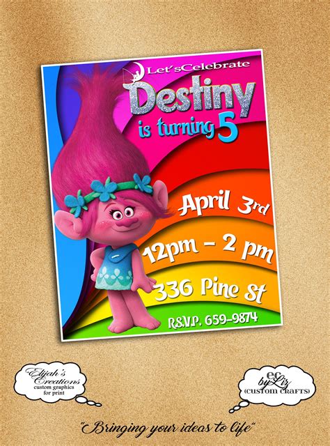 There is a variety of colors and styles and a special surprise (5 extra bracelets), all free. Trolls Birthday Party Invitation by ECbyLiz on Etsy ...