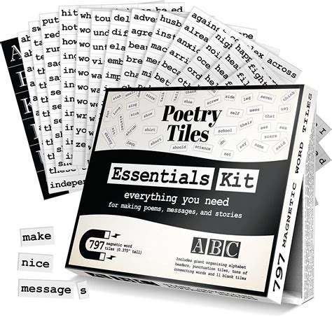 Poetry Tiles Essentials Poetry Kit 797 Fun Fridge Word Magnets For