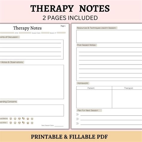Therapy Notes Therapist Worksheet Printable And Fillable Etsy