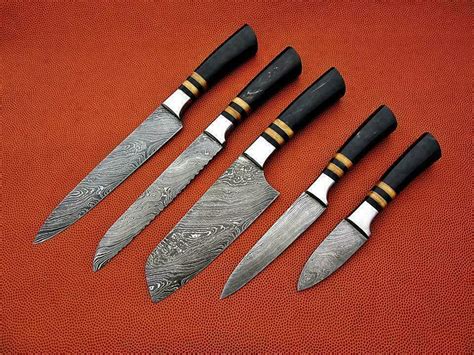 Custom Handmade Damascus Steel Kitchen Chef Knife Set 6 Pieces Leather
