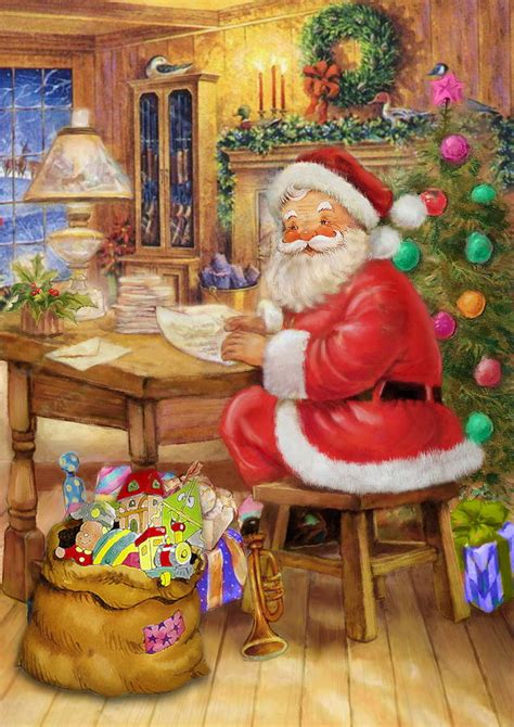 Vintage Santa Claus At Desk Painting By Patrick Hoenderkamp