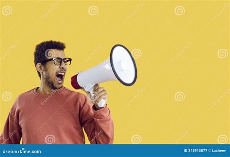 Funny Crazy Male Babe Making A Loud Announcement By Shouting In His Megaphone Stock Image