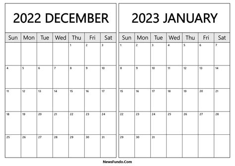 December 2022 January 2023 Calendar Template Printable Print Now
