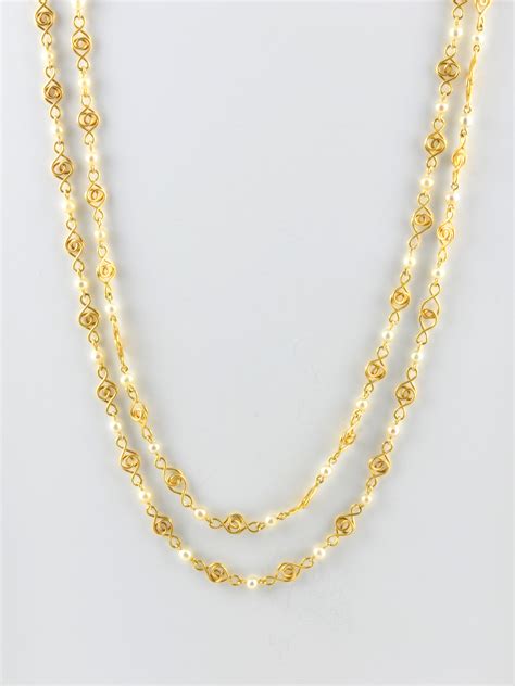 18ct Gold Long Pearl Chain