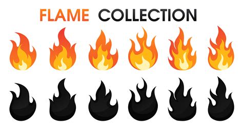 Fire Flame Collection Flat Cartoon Style Vector Illustrationprint