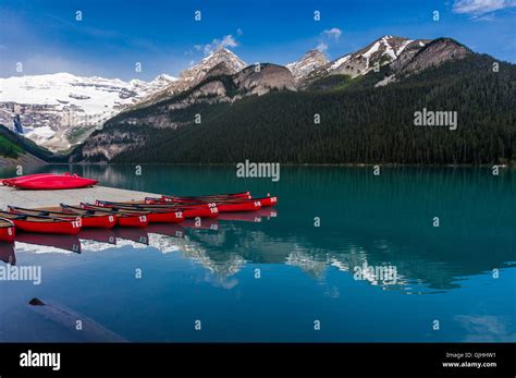 Canoes At Lake Louise Canadian Rockies Banff National Park Alberta