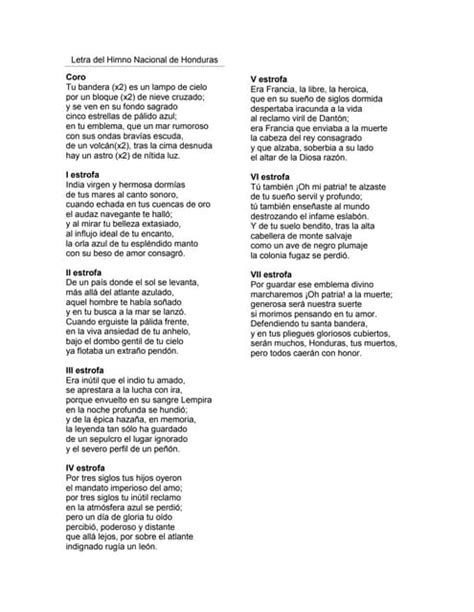 Letra Del Himno Nacional De Honduras Pdf