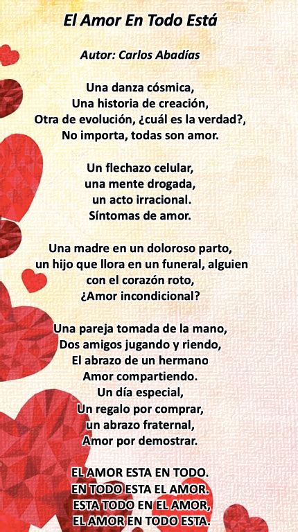 A Poem Written In Spanish With Red Hearts