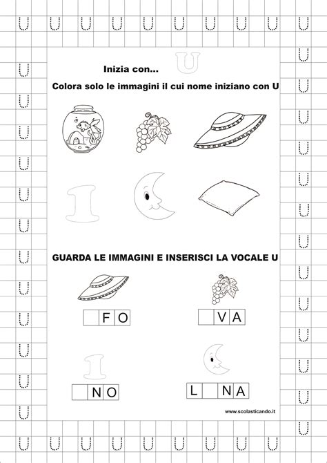 Per i bambini delle elementari e medie. Classe prima, italiano: la vocale U, schede didattiche da ...