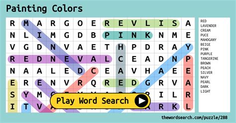 Is also a good second choice. Painting Colors Word Search