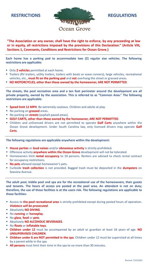 Restrictions & Regulations — Ocean Grove North Myrtle Beach