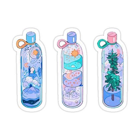 Changing Environment Water Bottle Set Sticker By Cutedrawings123 Cute