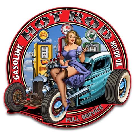 Hot Rod Service Pinup Girl Metal Sign 3 Sizes Usa Made Etsy