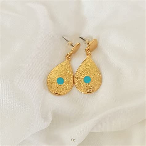 Drop Earrings Gold Turquoise My Christel