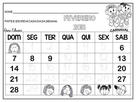 Calendários Pontilhados Dani Educar