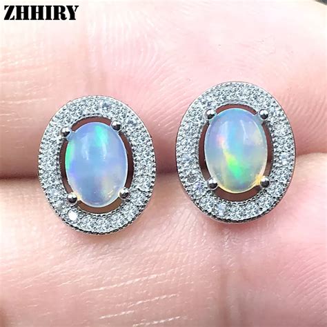 Zhhiry Natural Fire Opal Earrings Genuine Gem Solid 925 Sterling Silver