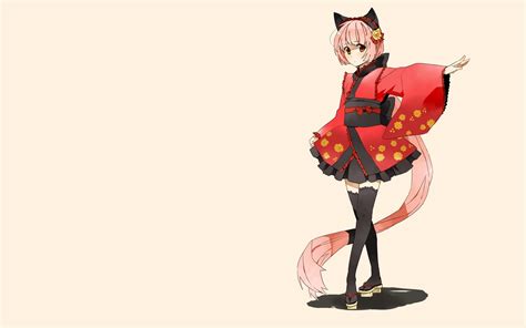 1920x1200 Anime Girl Cat Costume Ears Kimono Wallpaper