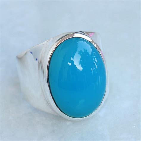 Blue Chalcedony Ring Sterling Silver Jewelry Natural Etsy