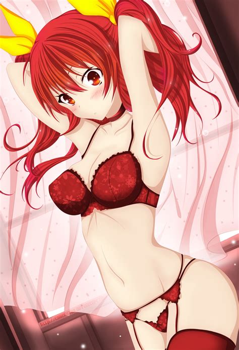 Wallpaper Illustration Redhead Anime Girls Stockings