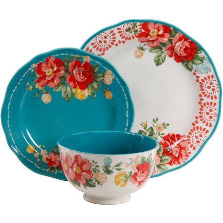 The Pioneer Woman Vintage Floral 12 Piece Dinnerware Set Teal