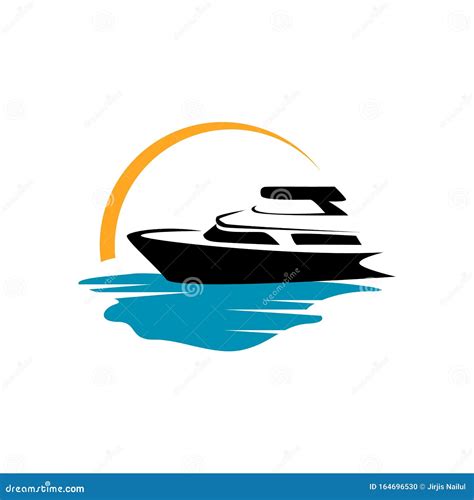 Sailing Yacht Ship Boat Logo Design Vector On The Water Ocean Wave