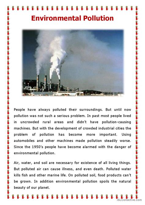 Environmental Pollution Reading For English Esl Worksheets Pdf And Doc