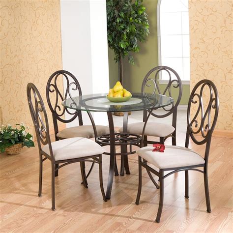 Boston Loft Furnishings Lucianna Dark Brown Round Transitional Dining Table Glass Top With Dark
