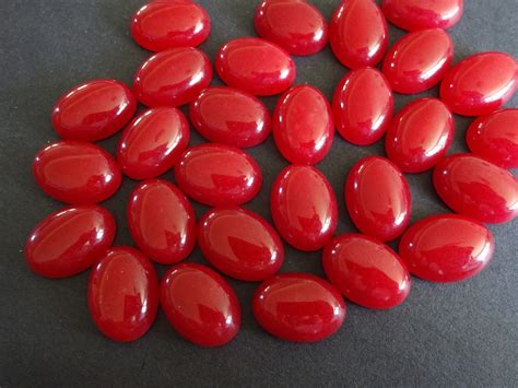 18x13mm Natural White Jade Gemstone Cabochon Dyed Dark Red Oval Cab