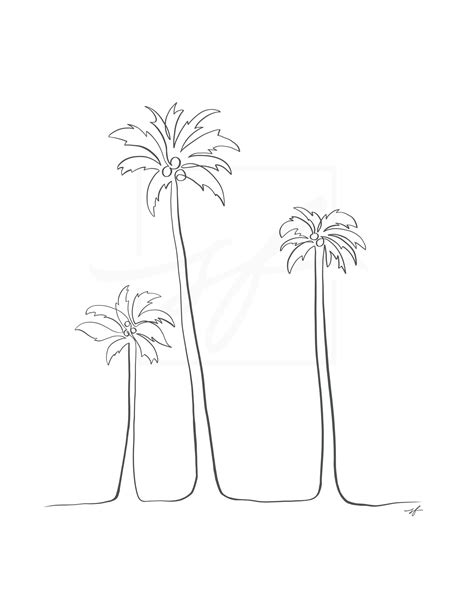 Palm tree minimalist one line drawing digital | Etsy