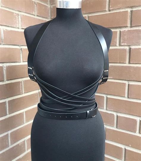 Black Leather Harness Womens Leather Body Harness Chest Etsy