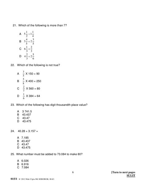 From this page you can view whole papers or individual questions in pdf format, for which you will need a viewing tool such as adobe reader. Mathematics year 5 paper 1 penggal 1