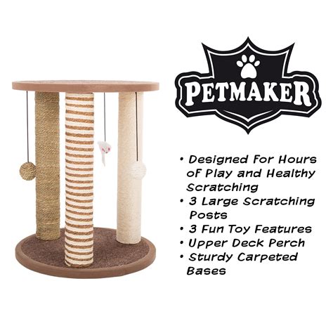 Cat Scratching Post Tower With 3 Scratcher Posts Carpeted Base Play