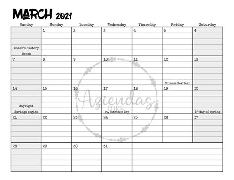 2021 Printable Monthly Calendar 12 Months Instant Download Etsy