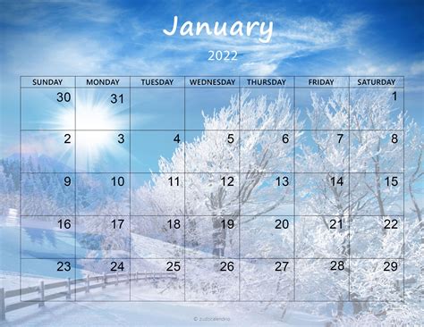 January Calendar Cute Free Printable January 2022 Calendar Designs