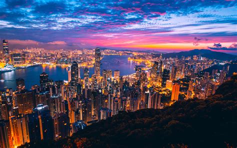 Hong Kong City View Buildings Light Night Hd World 4k Wallpapers