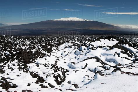 Snow On Aa Lava Mauna Loa Snow And Mauna Kea In Background From Mauna